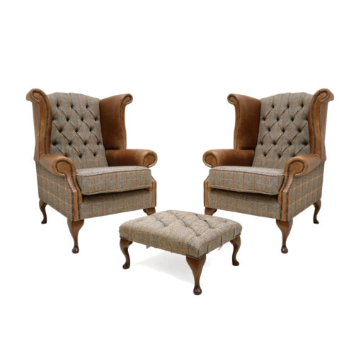 Chilmark Leather Wingback Chair and Footstool