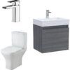 Cloakroom Suite - Vanity Unit, Tap and Toilet - Grey/Brass