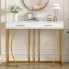 Console table, hallway table with 2 drawers, light luxury style side table, sofa table, 120x38x76 cm, white/gold