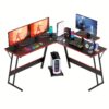 Corner Computer Desk, L Shape Desk, Gaming Desk With Large Monitor Stand And Carbon Fiber Surface, Home Office Study Writing Workstation, Black