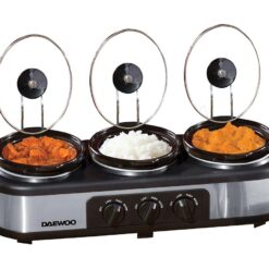 DAEWOO SDA1334 Triple Slow Cooker - Black & Silver, Silver/Grey,Black