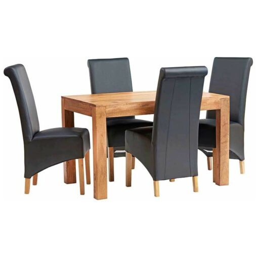 Dakota Light Mango 4 FT Dining Set with Leather Chairs