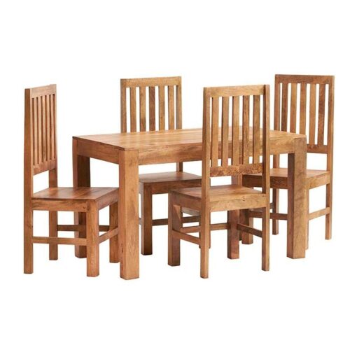 Dakota Light Mango 4 FT Dining Set with Wooden Chairs