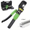 Decwls Yqk-70 Green Manual Hydraulic Cutter With 9 Die Sets: 10awg To 2/0awg Cable Crimping Tool - 100kn Crimping Force, Approx. 30cm Length, 17.5kg