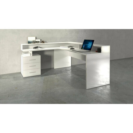 Desk Dcerretell, Corner desk with top, Multipurpose office desk, 180x90h160 cm, White and Slate