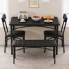 Dining Table Set For 4, Kitchen Table With Upholstered Chairs And Bench, 4-person Dining Room Table Set, Rectangular Kitchen Table Set For Small