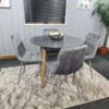 Dining Table and 4 Chairs Grey Round Wood Table 4 Grey Velvet Chairs Dining Room Furniture - Grey