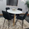 Dining Table and 4 Chairs White Round Wood Table 4 Black Velvet Chairs Dining Room Furniture