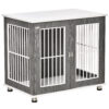 Dog Crate Wooden Pet Kennel Cage End Table W/ Lockable Door For Small Medium Dog Grey & White 85 X 55 X 75 Cm