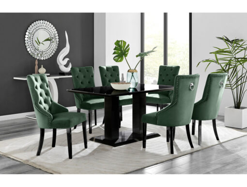 Edzard Modern Double Pedestal High Gloss Dining Table Set with 6 Luxury Velvet Dining Chairs