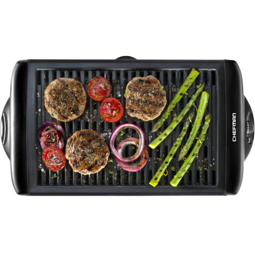 Electric Smokeless Indoor Grill W/Non-Stick Cooking Surface & Adjustable Temperature Knob From Warm To Sear For Customized BBQ Grilling, Dishwasher Sa