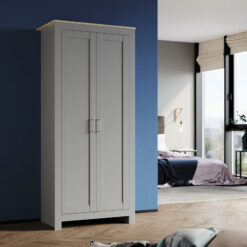 Elegant - 2 Door Double Wardrobe Solid Wood Style Wardrobe Large Storage Wardrobe Gray/Oak Bedroom Wardrobe