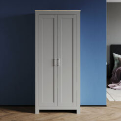 Elegant - Modern Wardrobe 2 Door Double Wardrobe with Stainless Steel Handles and Aluminium Hanging Rail Gray/Oak Wardrobe