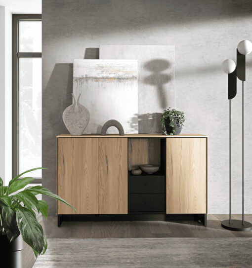 Elegant Mountain Ash & Black Sideboard W150cm - Versatile Storage with Modern Design