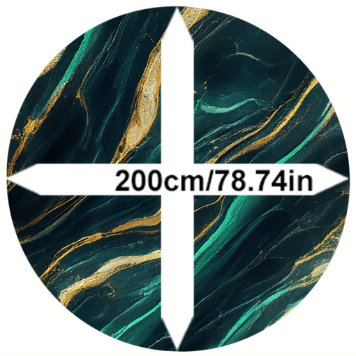 Emerald Green Golden Marbled Non-slip Round Area Rug - Polyester Tpr-backed, Imitation Cashmere Surface, Washable | Heavy-duty 1300g/m² | Versatile