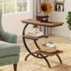 End Table For , 3- Narrow Side Table , Wood Sofa Side Table Metal Frame, Nightstand And For