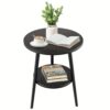 End Table Small Bedside 2 Shelves , Round 2- Nightstand Side Table End Table, For , , Small