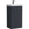 Floor Standing 2 Door Vanity Unit with Ceramic Basin - 500mm - Soft Black