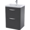 Floor Standing 2 Drawer Vanity Unit with Ceramic Basin - 600mm - Soft Black