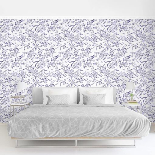 Flower Pattern with Blue Branches 3.2m x 4.8m Textured Matt Peel & Stick Wall Mural