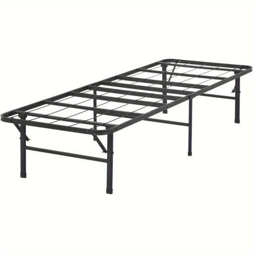 Foldable Bed Frame Adjustable Metal Platform Bed Heavy Duty Steel Slat Profile Sturdy Base Noise-free Easy Assembly, Black Twin