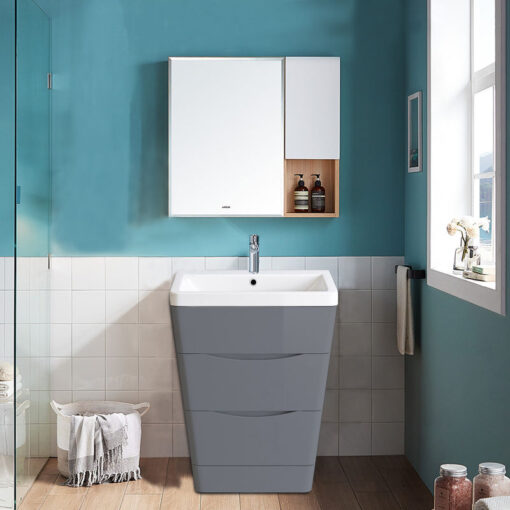 Free Standing Drawer Vanity Unit Basin Bathroom 600mm Gloss Grey