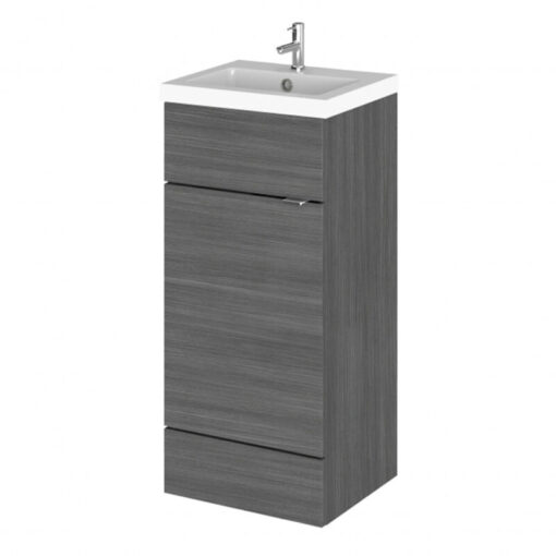 Fusion Floor Standing Vanity Unit with Basin 400mm Wide - Anthracite Woodgrain - Hudson Reed