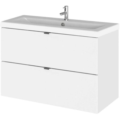 Fusion Wall Hung 2-Drawer Vanity Unit with Ceramic Basin 820mm Wide - Gloss White - Hudson Reed