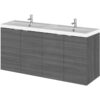 Fusion Wall Hung 4-Door Vanity Unit with Double Basin 1200mm Wide - Anthracite Woodgrain - Hudson Reed