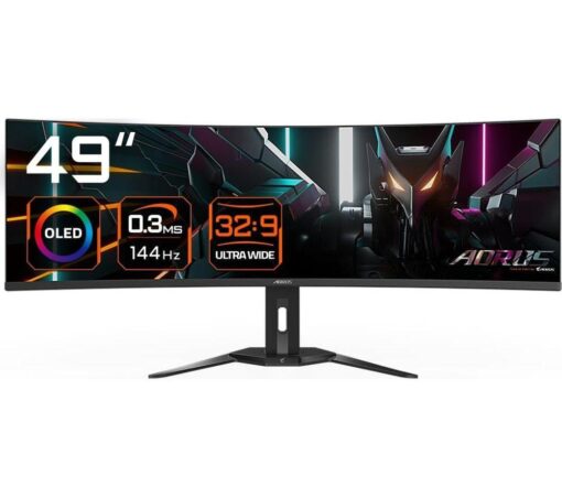 GIGABYTE AORUS CO49DQ UltraWide Dual Quad HD 49" Curved OLED Gaming Monitor - Black, Black