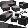 Garden Furniture Set Lignano - modular sofa with armchair, stool, coffee table - sofa for garden, garden corner sofa, sofa set garden - black