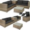 Garden Furniture Set Siena - for 4 people, with large storage box, thick seat cushions - garden sofa, garden corner sofa, rattan sofa - nature/dark