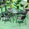 Garden Ripple Glass Square Table And Stackable Chair Set With Umbrella Hole, Black Table + 2 Chairs