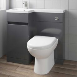 Grey Gloss Bathroom Furniture Vanity Unit Basin Toilet Unit Combination 900mm Left Hand with Saturn Toilet Pan