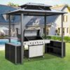 Grill Gazebo 8 X 6 Ft, Outdoor Barbecue Gazebo With Double Polycarbonate Panel Roof, Bbq Gazebo With Shelves For Patio, Lawn, Garden