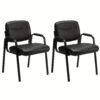 Guest Chairs- Set Of 2 Chair, Reception Chair With Padded Arms Pu Leather Conference Room Chair Desk Chair Without Wheels For Home Office