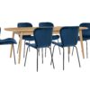 Habitat Etta Oak Wood Veneer Extending Table & 6 Navy Chairs