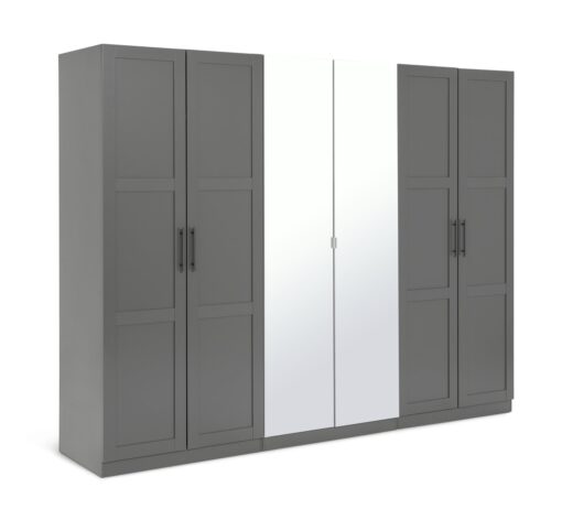 Habitat Munich Panelled 6 Door Mirror Wardrobe - Anthracite