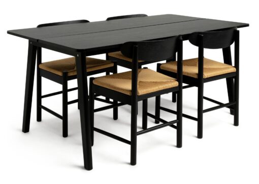 Habitat Nel Wood Veneer Dining Table & 4 Hanna Black Chairs