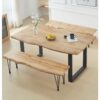 Hallowood Furniture Cullompton Large Dining Table Set, Live Edge Effect Dining Table with Black U Shaped Legs and Dining Bench, Dining Table Set with