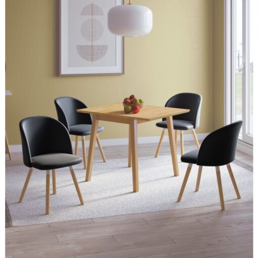 Hallowood Furniture Ledbury Small Dining Table Set for 4, Drop Leaf Table in Light Oak Finish & Dark Grey Chairs, Wooden Folding Dining Table &