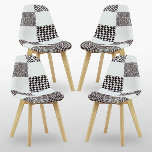 Hamerton Fabric Back Side Chair in Black/White | Solid Wooden Legs