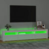 High Gloss White TV Cabinet With LED Lights - 195X35x40 Cm - Modern Entertainment Center