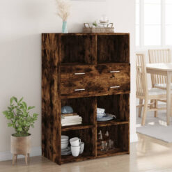 Highboard made of smoked oak wood, 80 x 42.5 x 124cm