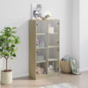 Highboard with doors made of concrete gray 68x37x142cm made of wood