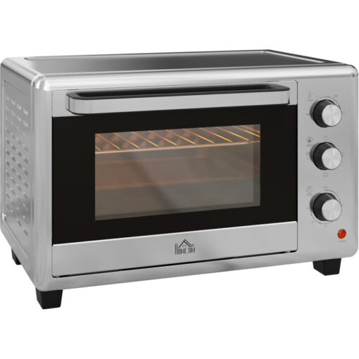 Homcom - 30L Mini Oven with Adjustable Temperature, 60 Min Time 1600W, Silver - Silver