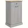 Homcom Kitchen Tilt Out Trash Bin Cabinet Free Standing Recycling Cabinet Trash Can Holder With Drawer, Gray