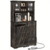 Homlif 71" Tall Kitchen Pantry Cabinets Rustic Woods Storage Cabinets With Galss Doors