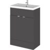 Hudson Reed Fusion Floor Standing Vanity Unit with Basin 600mm Wide - Gloss Grey