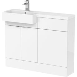 Hudson Reed Fusion LH Combination Unit with Square Semi Recessed Basin 1100mm Wide - Gloss White